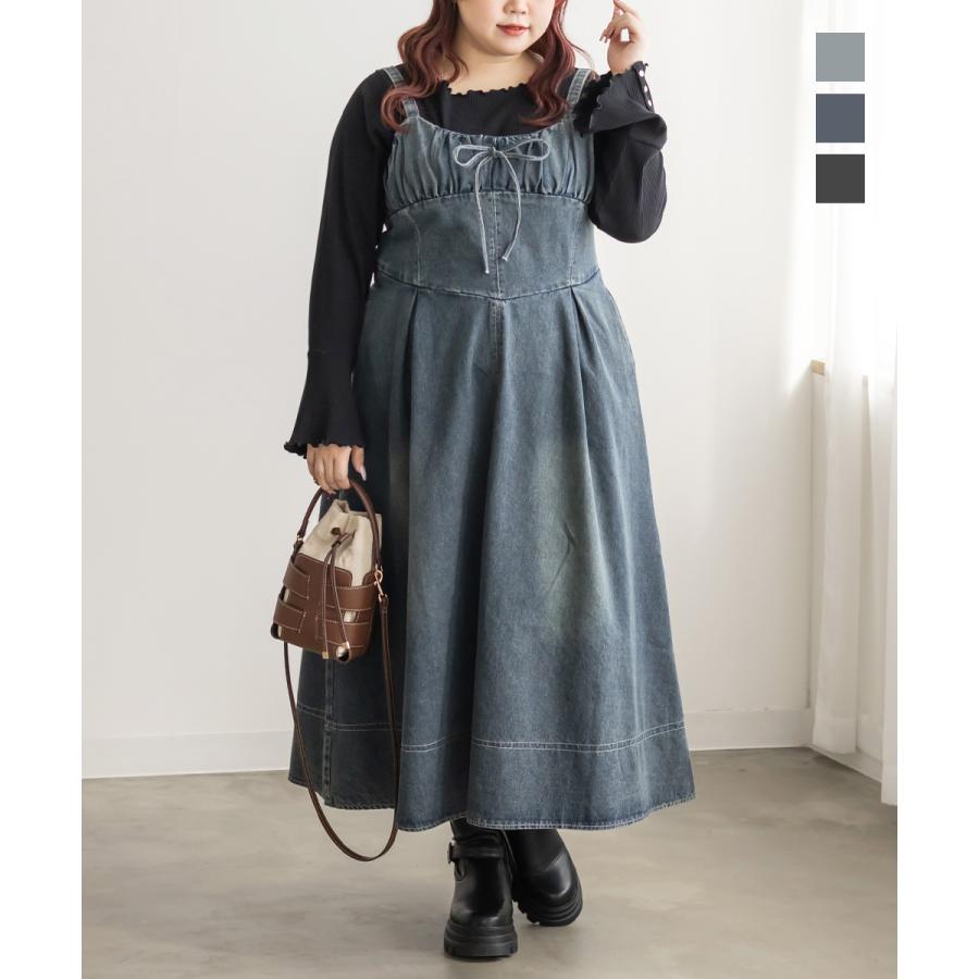 大きいサイズ/レディース/LL/3L/4L/CLETTEオリジナルビスチェ風デニムワンピース 大きいサイズ レディース CLETTEオリジナルビスチェ風デニムワンピース