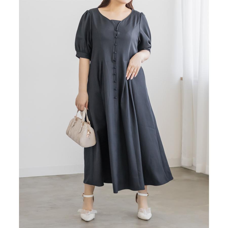 美品！CLETTEオリジナルフロントボタンセミフレアワンピース4L 大きいサイズ レディース CLETTEオリジナルフロントボタンセミフレア