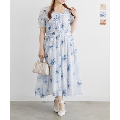 クレットclette オリジナルフロントリボン花柄ワンピース4L 大きいサイズ 大きいサイズ レディース CLETTEオリジナルフロントリボン花柄