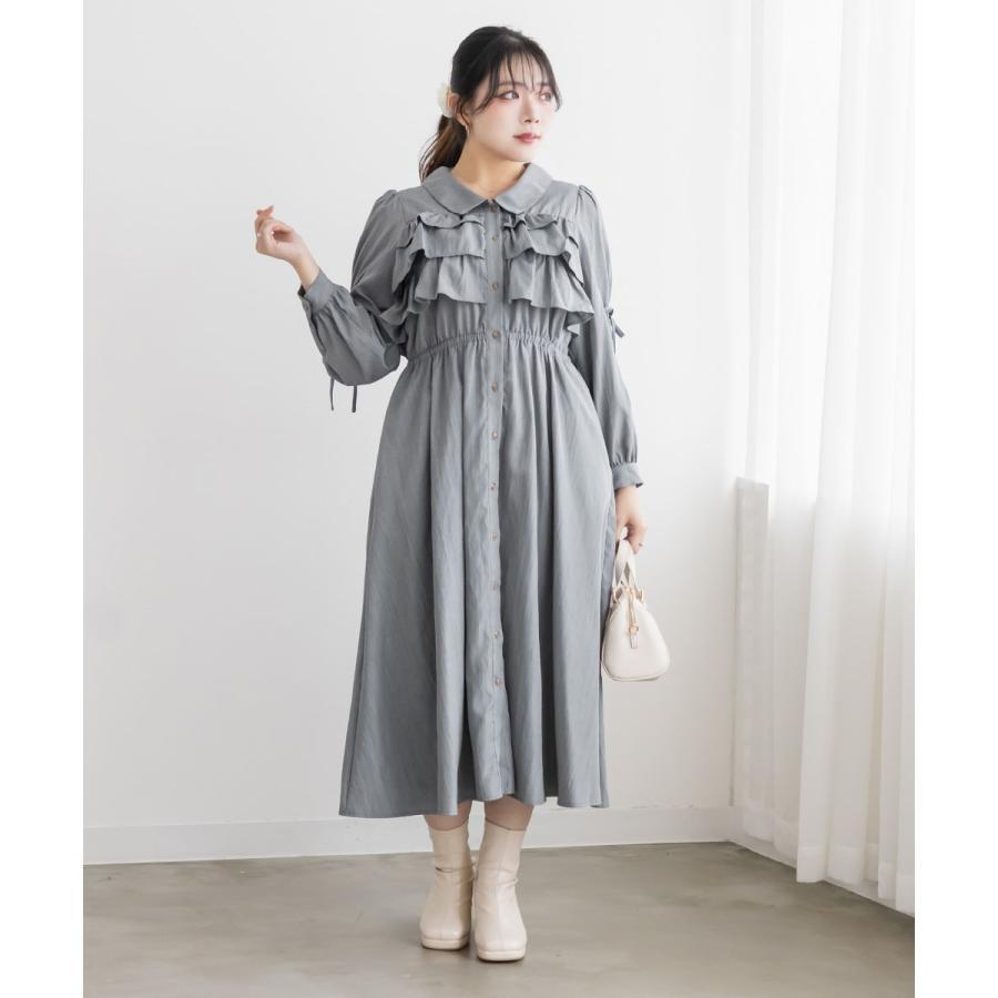 大きいサイズ レディース CLETTEオリジナルフリルティアード長袖シャツ