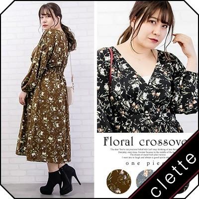 大きいサイズ レディース 花柄カシュクールワンピース B4a 大きいサイズ専門店 Clette 通販 Yahoo ショッピング