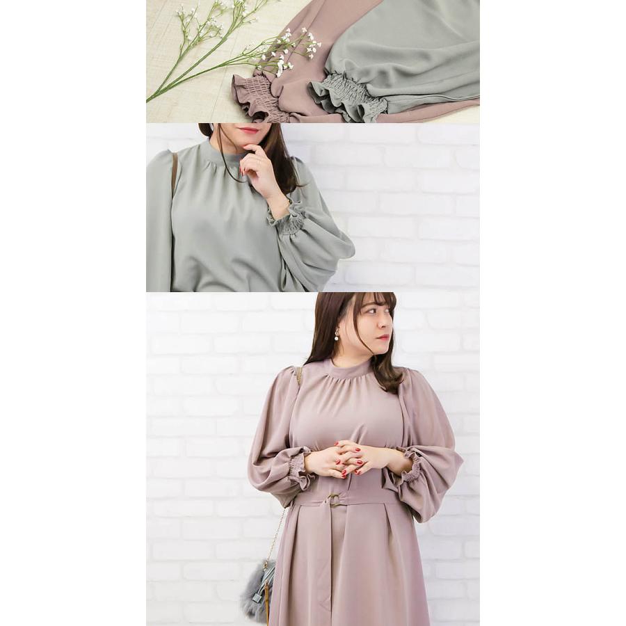 大きいサイズ レディース ボリュームスリーブプチハイネックワンピース B4a 大きいサイズ専門店 Clette 通販 Yahoo ショッピング