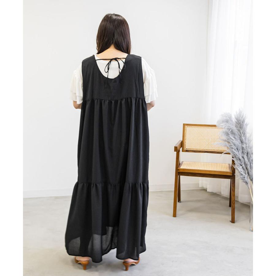 大きいサイズ レディース バックリボンティアードノースリーブ