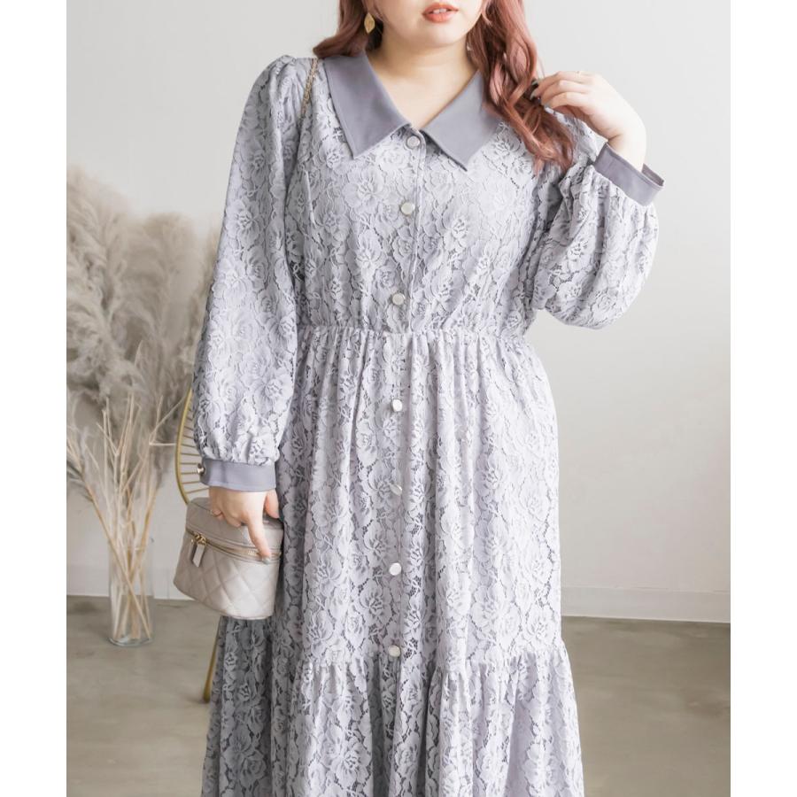大きいサイズ レディース CLETTE オリジナル 襟付き レース ワンピース