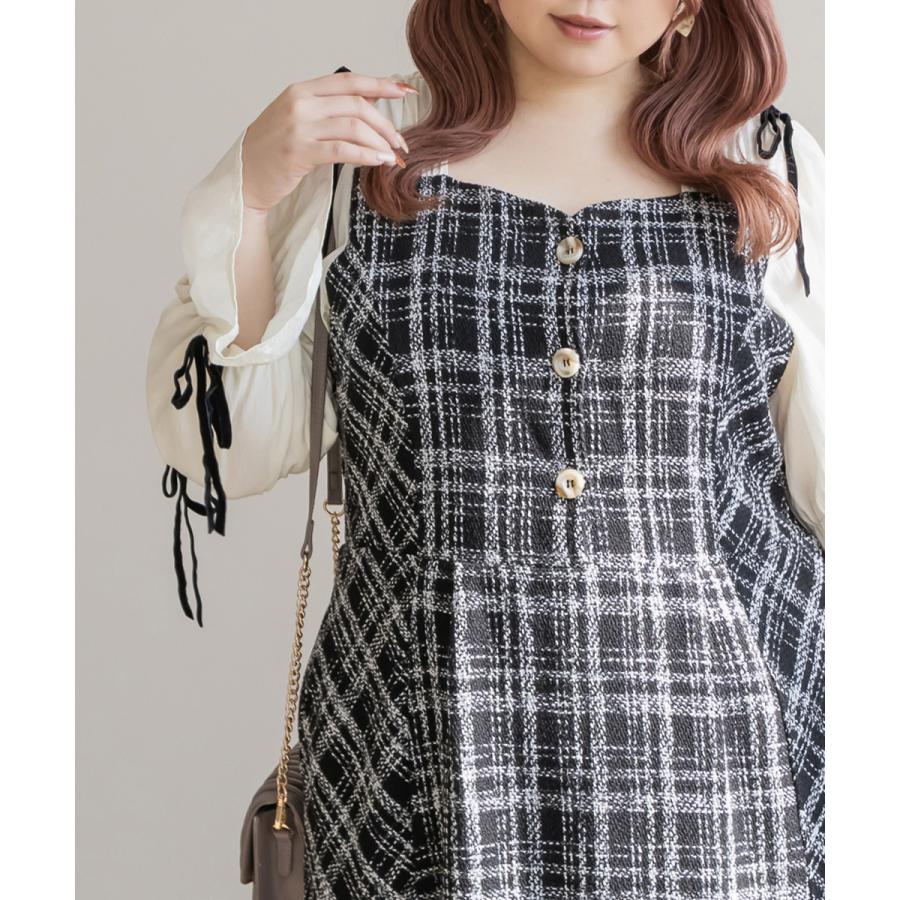 大きいサイズ レディース CLETTEオリジナル☆袖リボンチェック柄