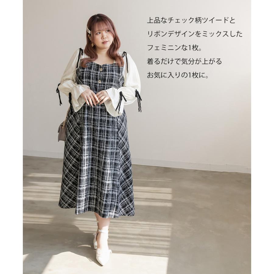 大きいサイズ レディース CLETTEオリジナル☆袖リボンチェック柄