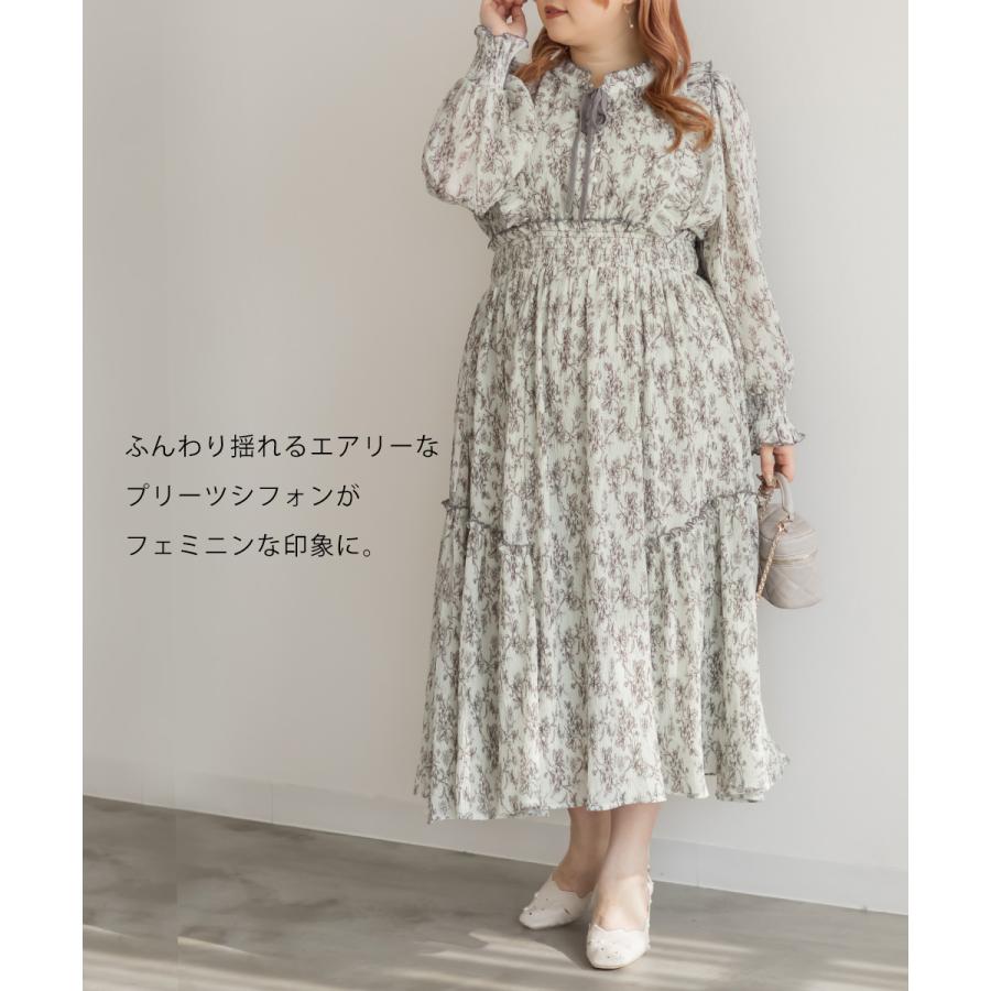大きいサイズ レディース CLETTE オリジナル リボンタイ 花柄 フリル