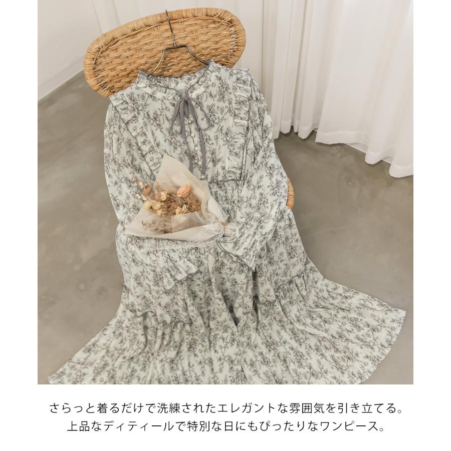 タグ付 CLETTE リボン タイ 花柄 フリル ワンピース LL ブルー 大きいサイズ レディース CLETTE オリジナル リボンタイ 花柄 フリル