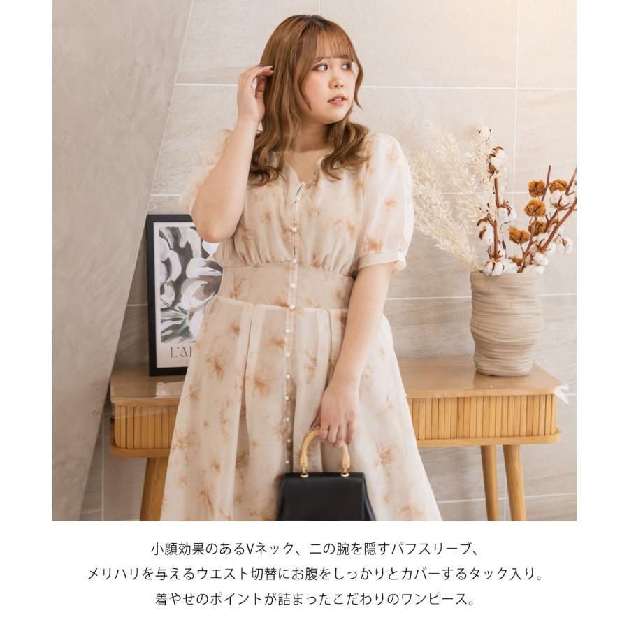 美品　CLETTE 花柄シアーワンピース　ゆったり　大きめサイズ 大きいサイズ レディース CLETTEオリジナル☆シアー花柄