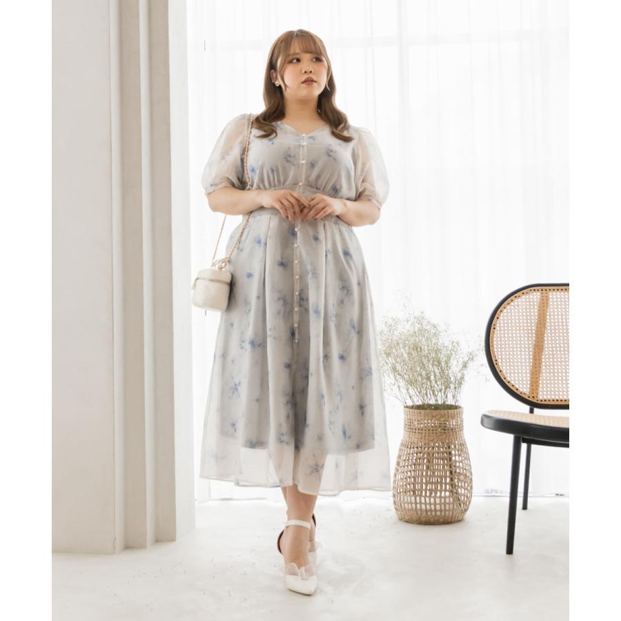 美品　CLETTE 花柄シアーワンピース　ゆったり　大きめサイズ 大きいサイズ レディース CLETTEオリジナル☆シアー花柄