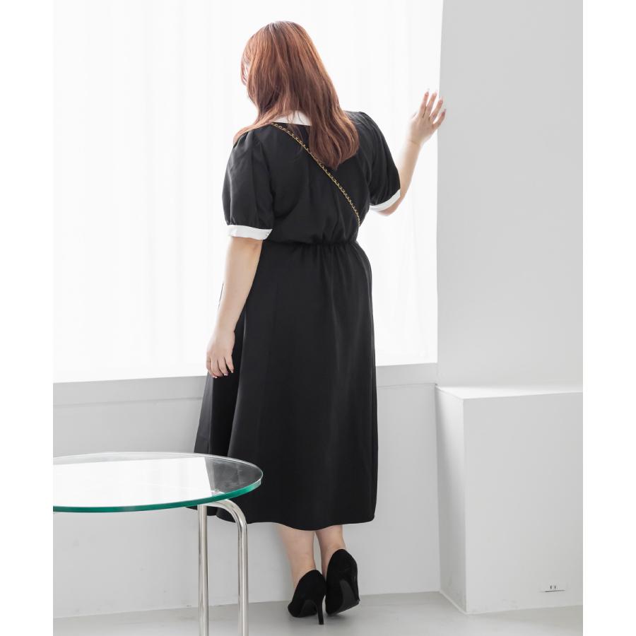 大きいサイズ レディース CLETTE オリジナル 配色襟 半袖 ワンピース