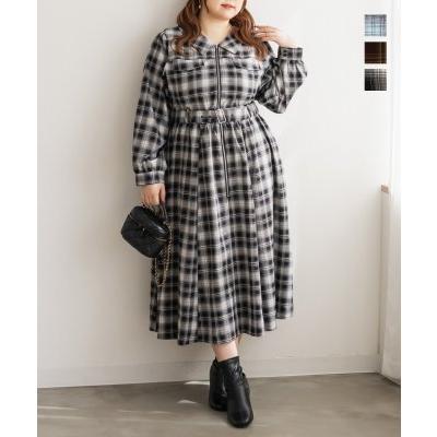 大きいサイズ/レディース/LL/3L/4L/CLETTEオリジナルチェック柄ジップワンピース 大きいサイズ レディース CLETTEオリジナルチェック柄ジップワンピース