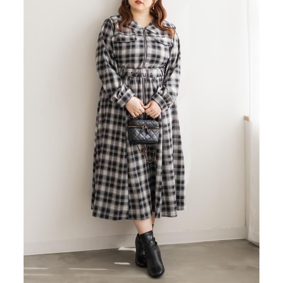 大きいサイズ レディース CLETTEオリジナルチェック柄ジップワンピース