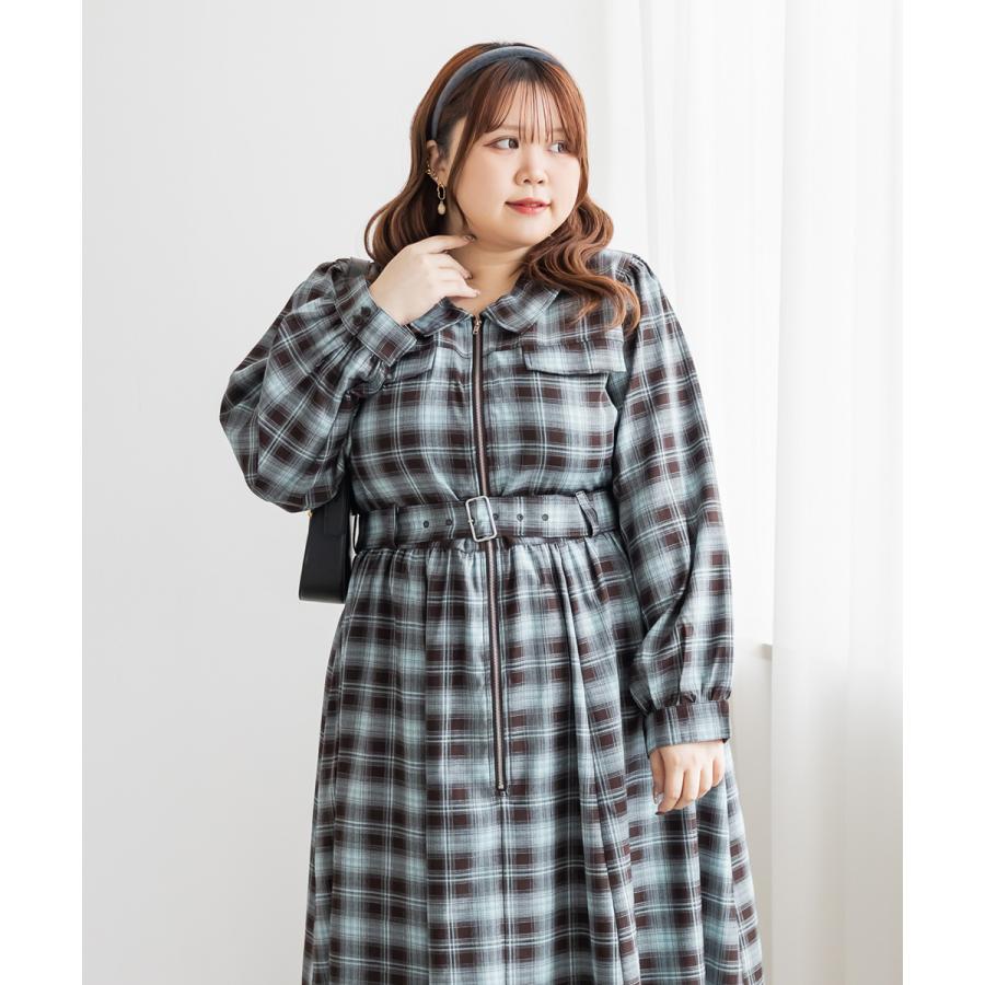 大きいサイズ レディース CLETTEオリジナルチェック柄ジップワンピース