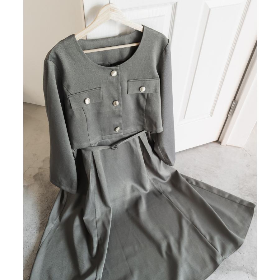 CLETTEオリジナルショートジャケット＆ワンピースセット　グレー　LL CLETTEオリジナルショートジャケット＆ワンピースセット | 大きい