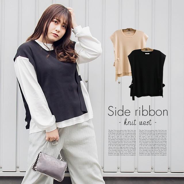 大きいサイズ レディース サイドリボンニットベスト B6a 大きいサイズ専門店 Clette 通販 Yahoo ショッピング