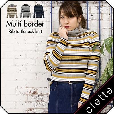 大きいサイズ レディース マルチボーダーリブタートルネックニット B8a1216 大きいサイズ専門店 Clette 通販 Yahoo ショッピング