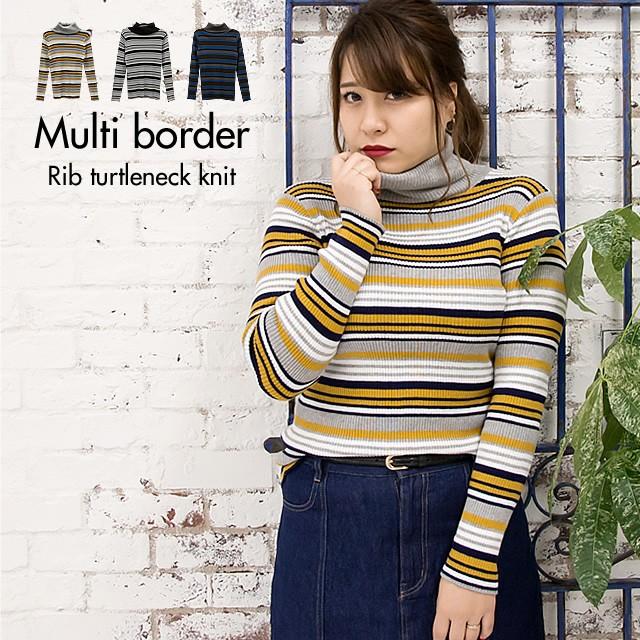 大きいサイズ レディース マルチボーダーリブタートルネックニット B8a1216 大きいサイズ専門店 Clette 通販 Yahoo ショッピング