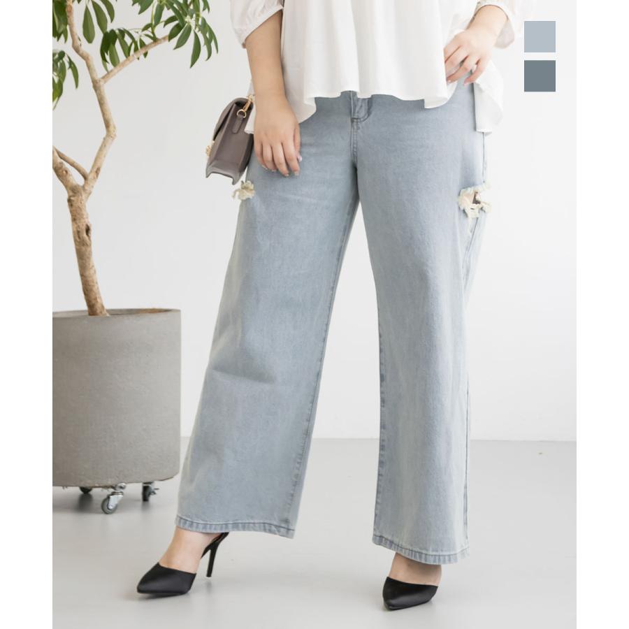 大きいサイズ レディース ダメージサイドカットデニムパンツ 大きいサイズ レディース ダメージサイドカットデニムパンツ