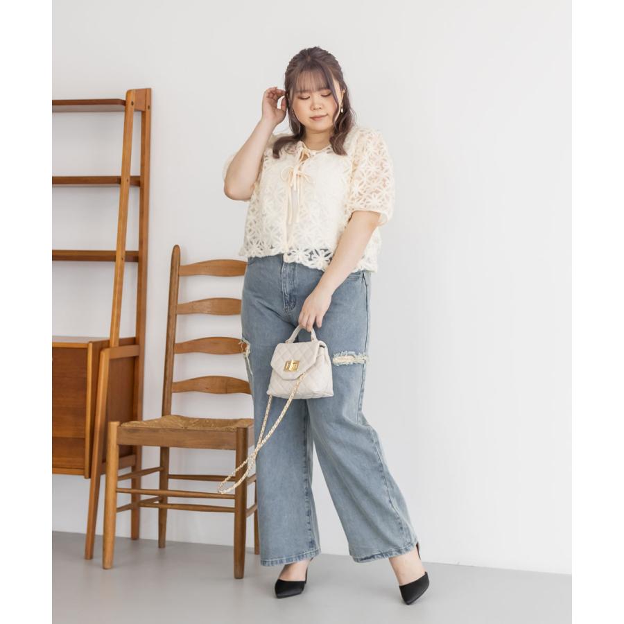 大きいサイズ レディース ダメージサイドカットデニムパンツ 大きいサイズ レディース ダメージサイドカットデニムパンツ