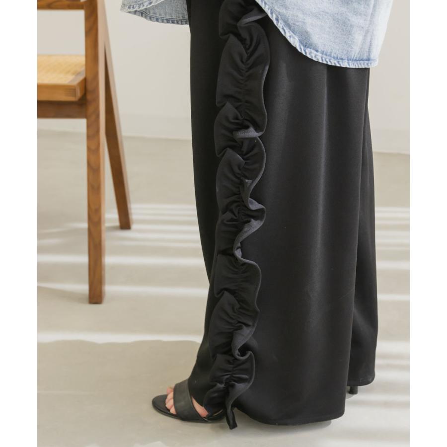 美品　大きいサイズ46 トゥービーシック　フリルパンツ 大きいサイズ レディース サイドフリルカットジョーゼットパンツ