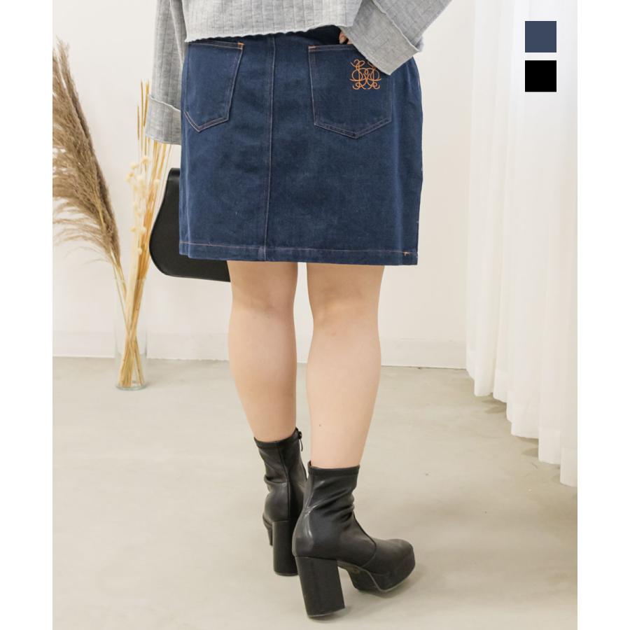 大きいサイズ レディース ポケット刺繍デニムミニスカート : 大きい