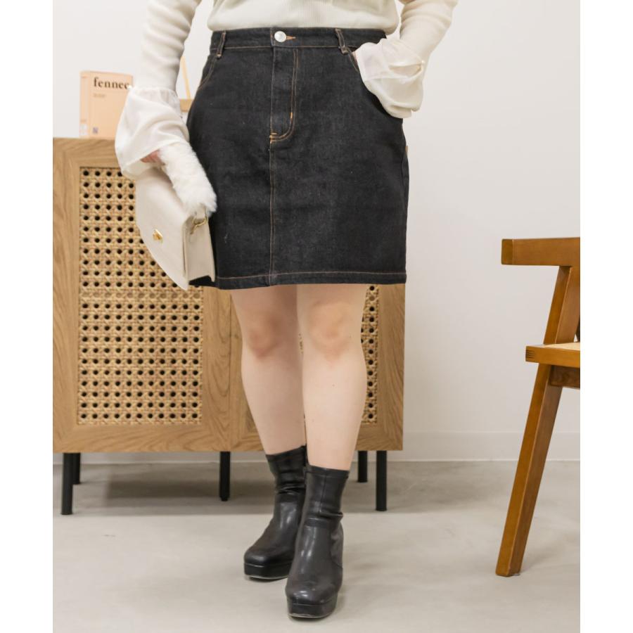 大きいサイズ レディース ポケット刺繍デニムミニスカート : 大きい