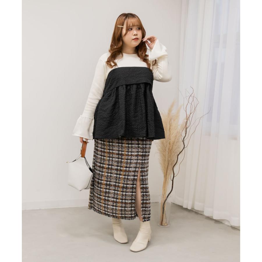 大きいサイズ レディース 裾フリンジツイードナロースカート｜clette-online｜03