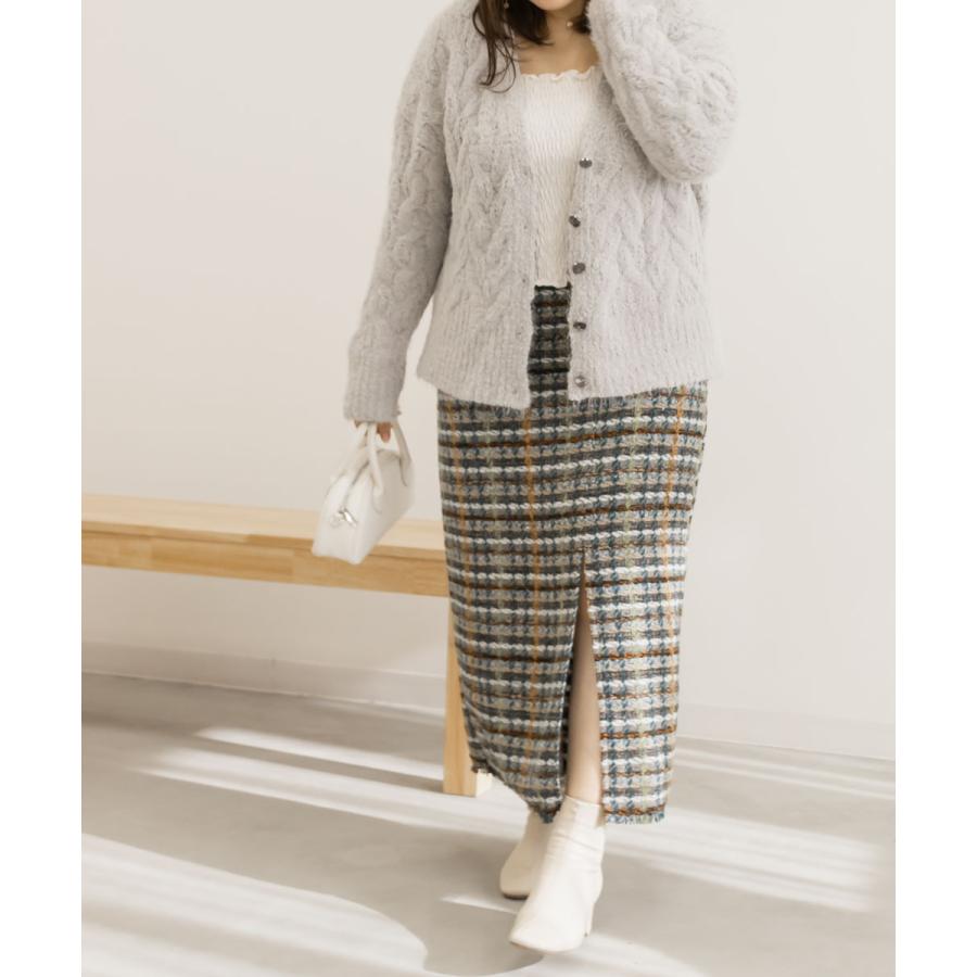 大きいサイズ レディース 裾フリンジツイードナロースカート｜clette-online｜06