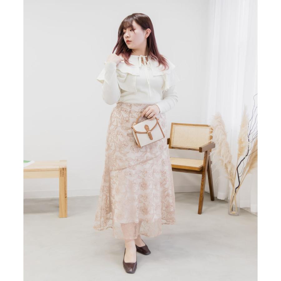大きいサイズ レディース 花柄刺繍マーメイドスカート : 大きい 大きいサイズ レディース 花柄刺繍マーメイドスカート : 大きい