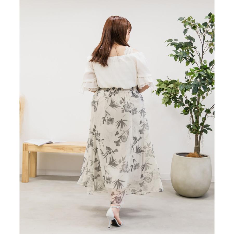 大きいサイズ レディース オーガンジー花柄フレアスカート｜clette-online｜11