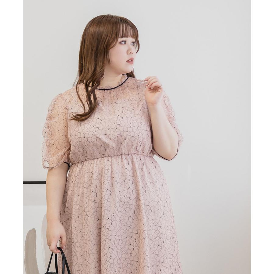 大きいサイズ レディース バックリボン配色レースワンピースドレス｜clette-online｜06
