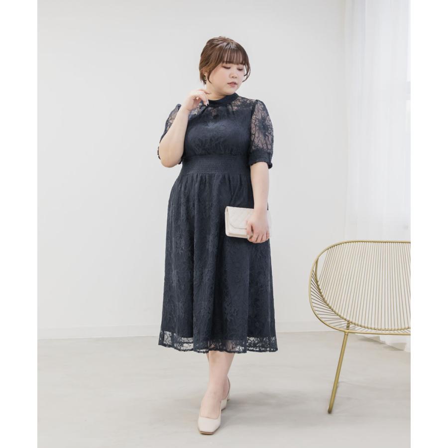 大きいサイズ レディース バックリボンレースワンピースドレス｜clette-online｜14