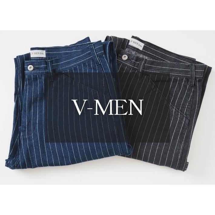 セール ペインターパンツ デニム ストライプ 縦縞 ワイド ルーズ V-men