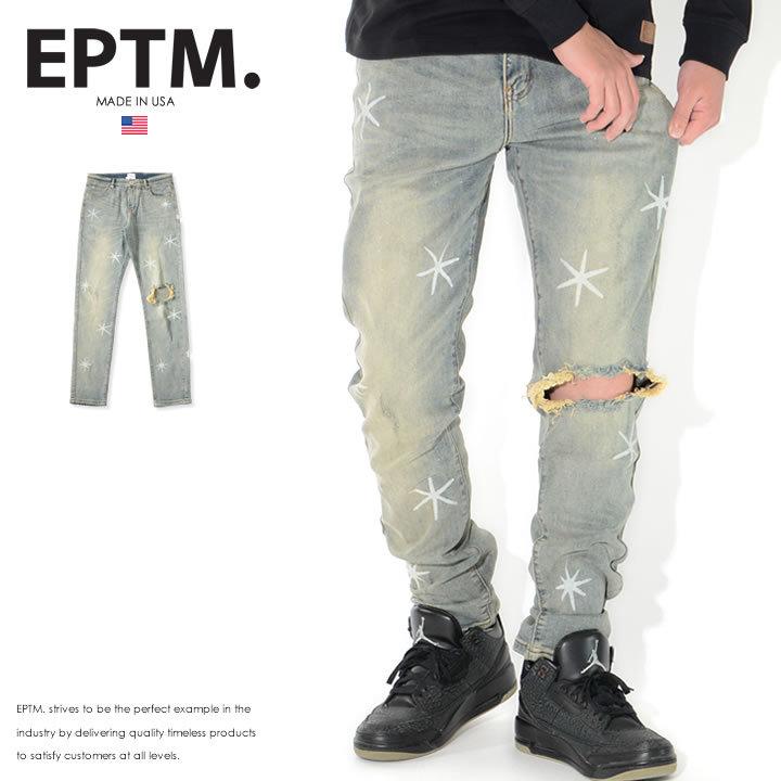 EPTM エピトミ デニムパンツ ダメージ加工 総柄スター ラメプリント (EP9757) | 