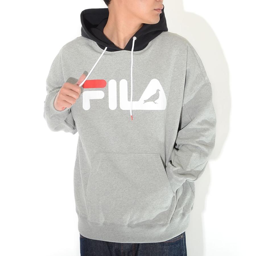 FILA×STAPLE スウェットパーカー 切替フード ネームロゴ ピジョンA