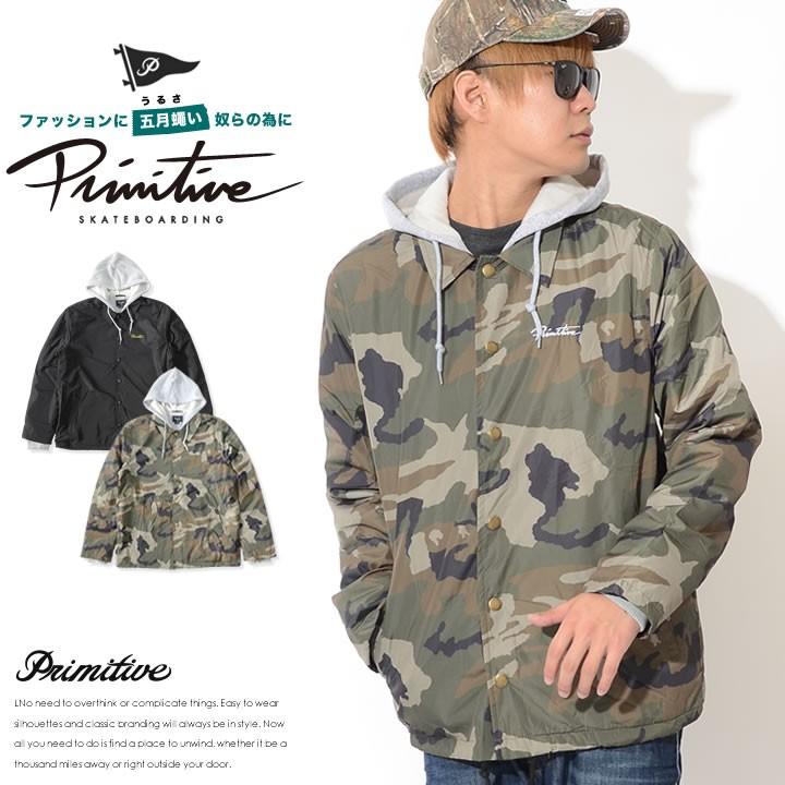 PRIMITIVE プリミティブ コーチジャケット 切替スウエット フード 胸