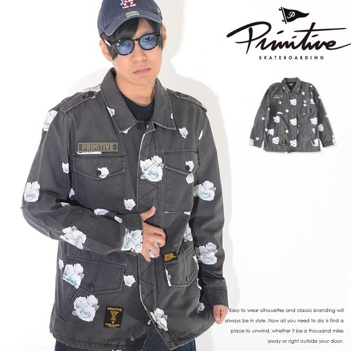 品多く B系 カジュアル ストリートファッション 大きいサイズ セール 右胸ボックスロゴ ローズ 総柄 ミリタリージャケット プリミティブ Primitive アウトレット メンズ ジャケット Www yraint Com