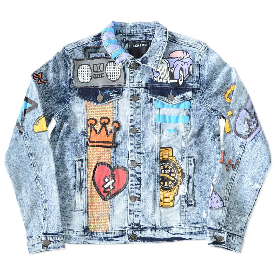 Reason リーズン デニムジャケット マルチペイントイラスト バックスカル U1 0 セール Reason0965 Clever Heads クレバーヘッズ 通販 Yahoo ショッピング