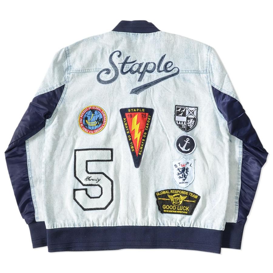 staple（ステイプル） デニムボンバージャケット アーム切替 バック