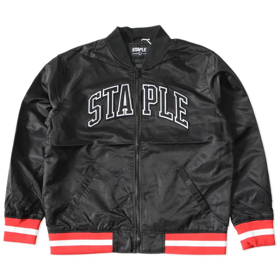 スターター★STARTER 総刺繍 アーチロゴ リブライン スタジャン 黒 L STARTER スターター フェイクメルトンジャケット スタジャン