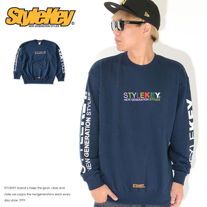 STYLEKEY スタイルキー クルースウェット マルチカラーロゴ刺繍 袖プリント セール | StyleKey