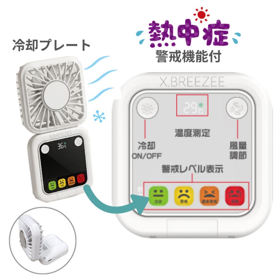 冷却プレート ハンディファン 温度計 熱中症警戒レベル表示 携帯 扇風機 軽い 薄い 冷たい 折りたたみ スタンド 首掛け 卓上 3000mAh 風量3段階 首かけ