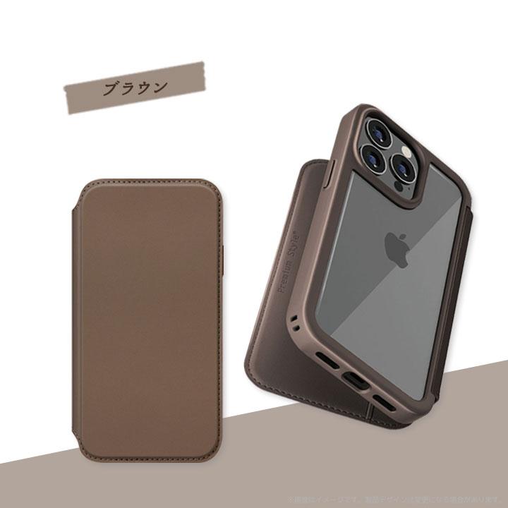 iPhone15Pro 6.1inch ガラスフリップケース ブラック ベージュ