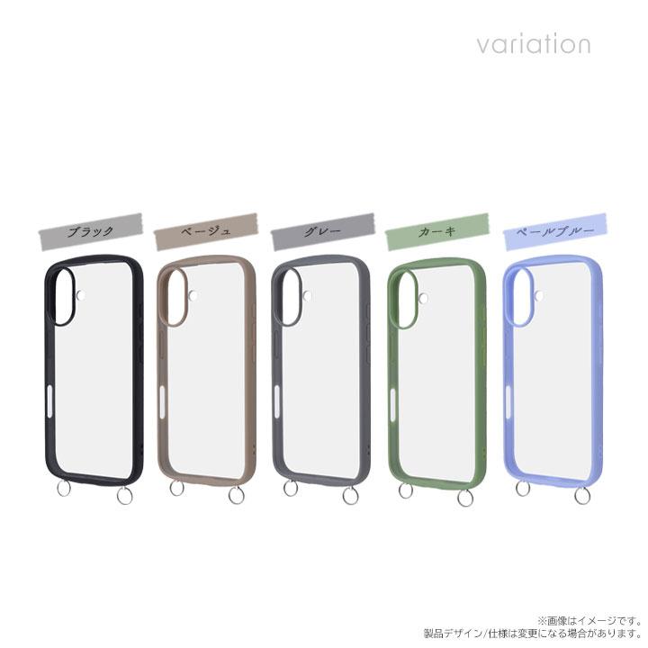 iPhone16 Puffull 耐衝撃 バンパー ストラップ金具付き ハイブリッドケース ブラック ベージュ グレー カーキ ペールブルー メール便送料無料 |  | 01