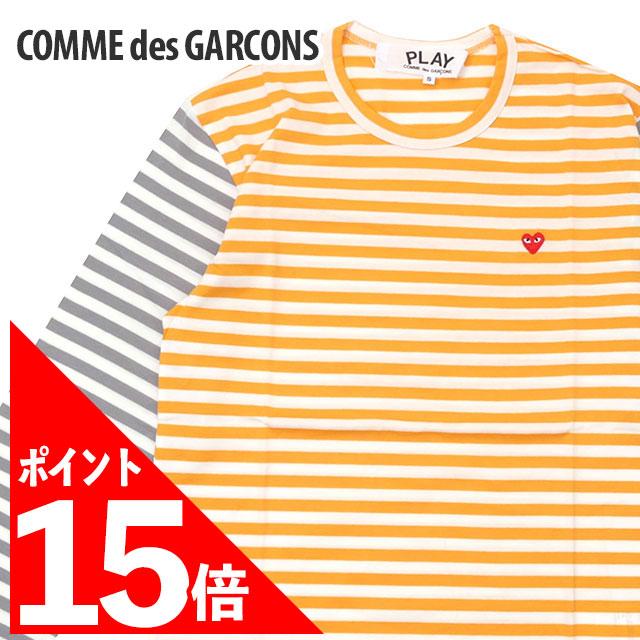 新品 プレイ コムデギャルソン PLAY COMME des GARCONS MENS Small Red Heart Striped L/S T-Shirt 長袖Tシャツ YELLOWxGRAY 202001248038 TOPS