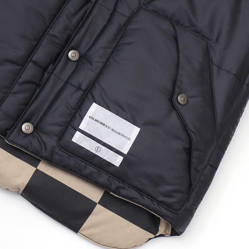 エスブイジー バイ ネイバーフッド SVG BY NEIGHBORHOOD CHECKER/C-VEST チェッカー ダウンベスト  BLACK/BEIGE メンズ サイズ1 【中古】 107001221511 (OUTER)