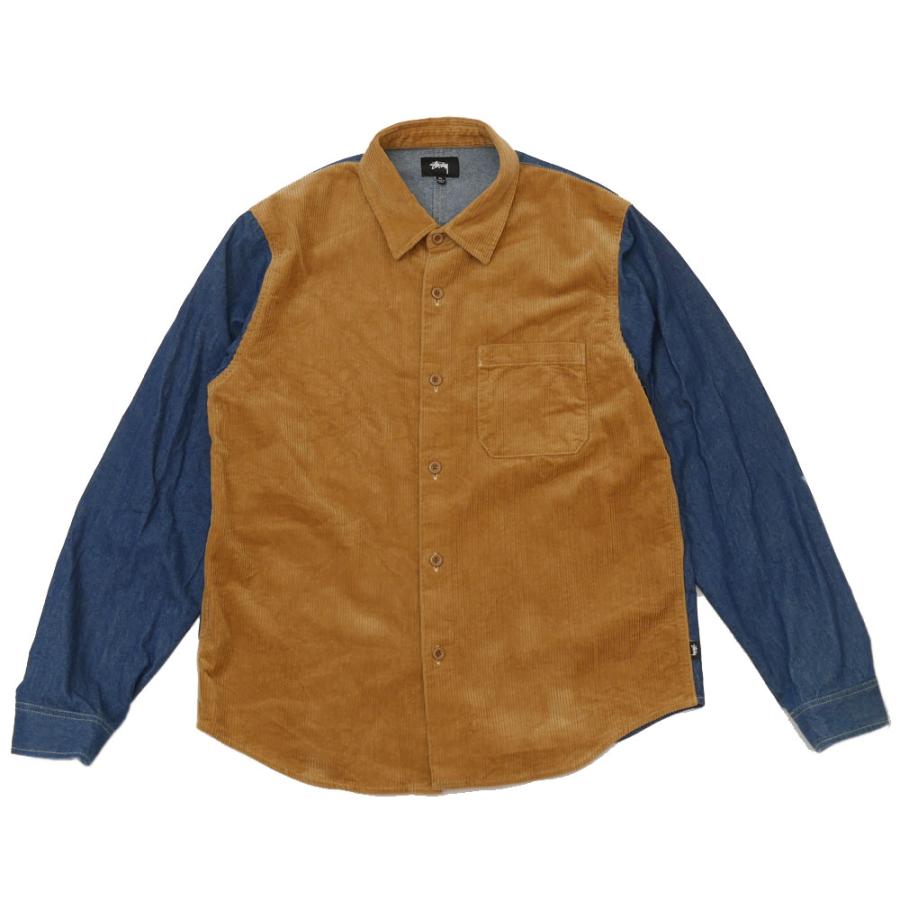 ステューシー STUSSY Cord Denim Mix L/S Shirt 長袖シャツ KHAKI 