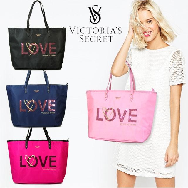 ヴィクトリアシークレット Victoria 039 S Secret トートバッグ ハンドバッグ 大きめ スパンコールロゴ ブラック ネイビー ピンク ライトピンク 98 以上節約