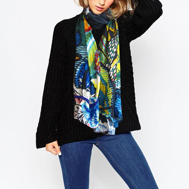 花柄イラストストローク長方形スカーフ Desigual 25WAWA06